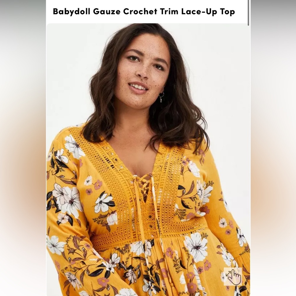 🌺TORRID Babydoll Gauze Crochet Top🌺 - Picture 4 of 14